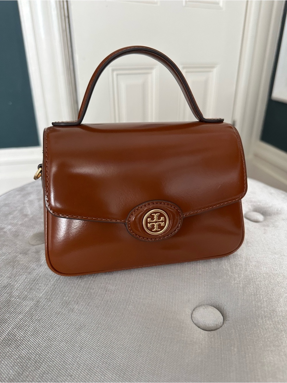 Tory Burch Chestnut Brown Leather Mini Top-Handle Satchel